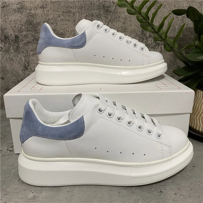 Platform White Sneakers for Women - Leather Chunky Sole Shoes, Spring Casual Fashion Sneaker, Elevator Shoes Comfortable Daily