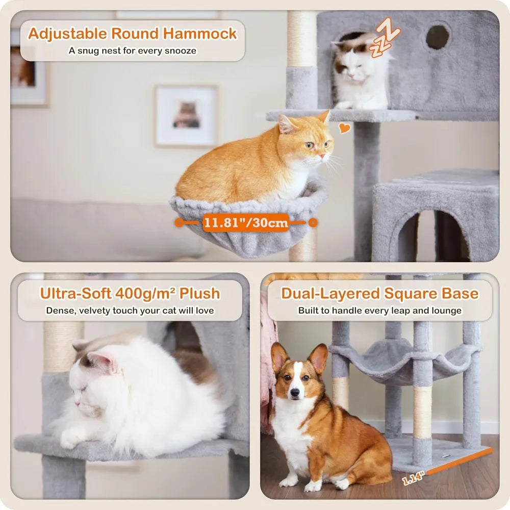 Cat Tree,73.6 inch Tall Cat Climbing Tower for Large Cat Indoor with 2 Large Condos,2 Widened Perches, Sisal Covered Scratching