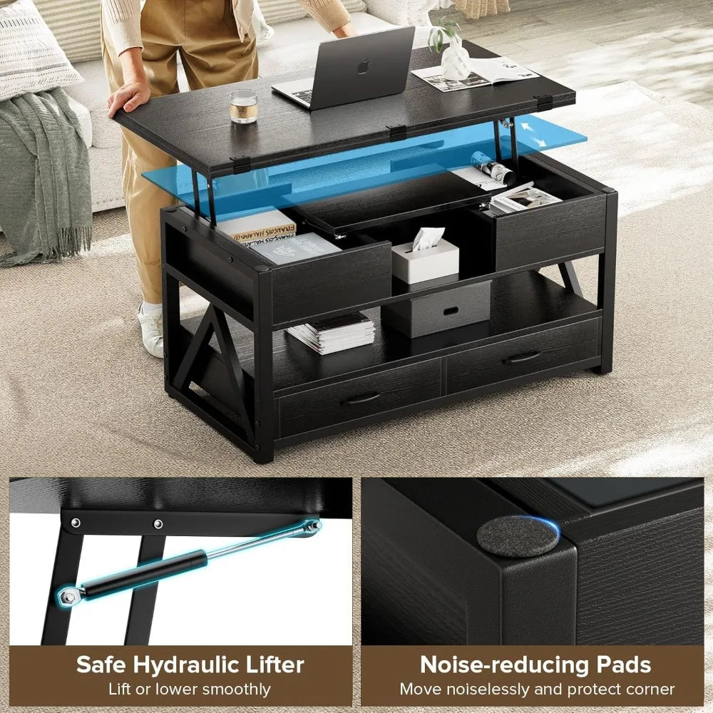 Customized.40" Lift Top Coffee Table,4 in 1 Multi-Function Lift Coffee Tables with Storage Drawers and Hidden Compartmen,Farmhou