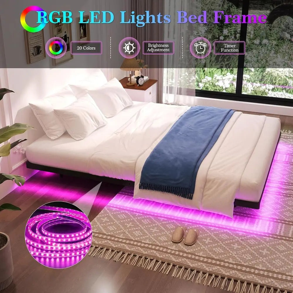 King Size Bed Frame with Smart LED Lights, Heavy Duty Modern Metal Platform Bed - Easy Assembly, Noise-Free