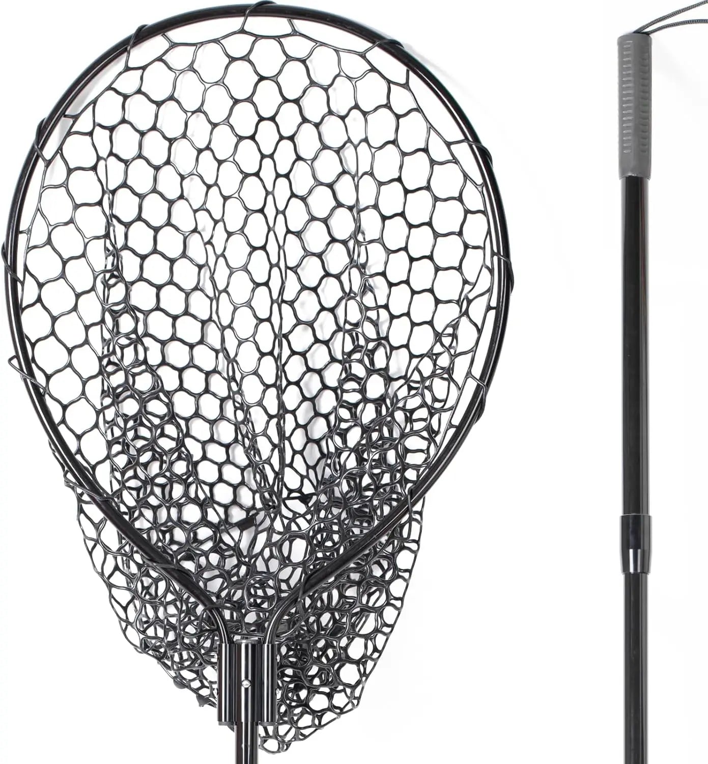 Large Fishing Landing Net with Telescoping Handle, Soft Rubber Mesh for Boat Pier River Angling