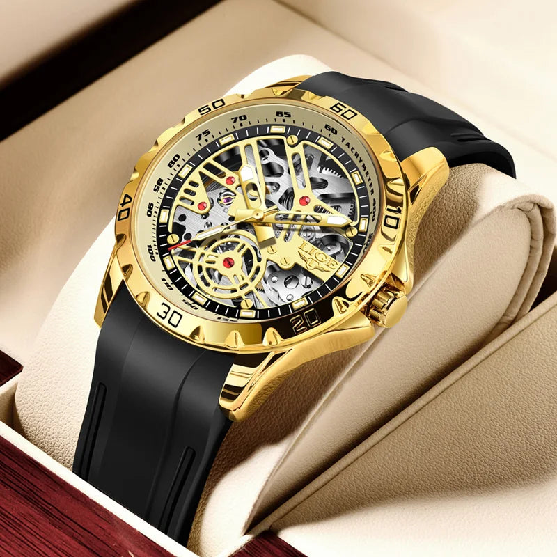 LIGE New Watches Mens Skeleton Mechanical Automatic Watch Top Brand Luxury Luminous 30M Waterproof Watch For Men Relojs Hombre