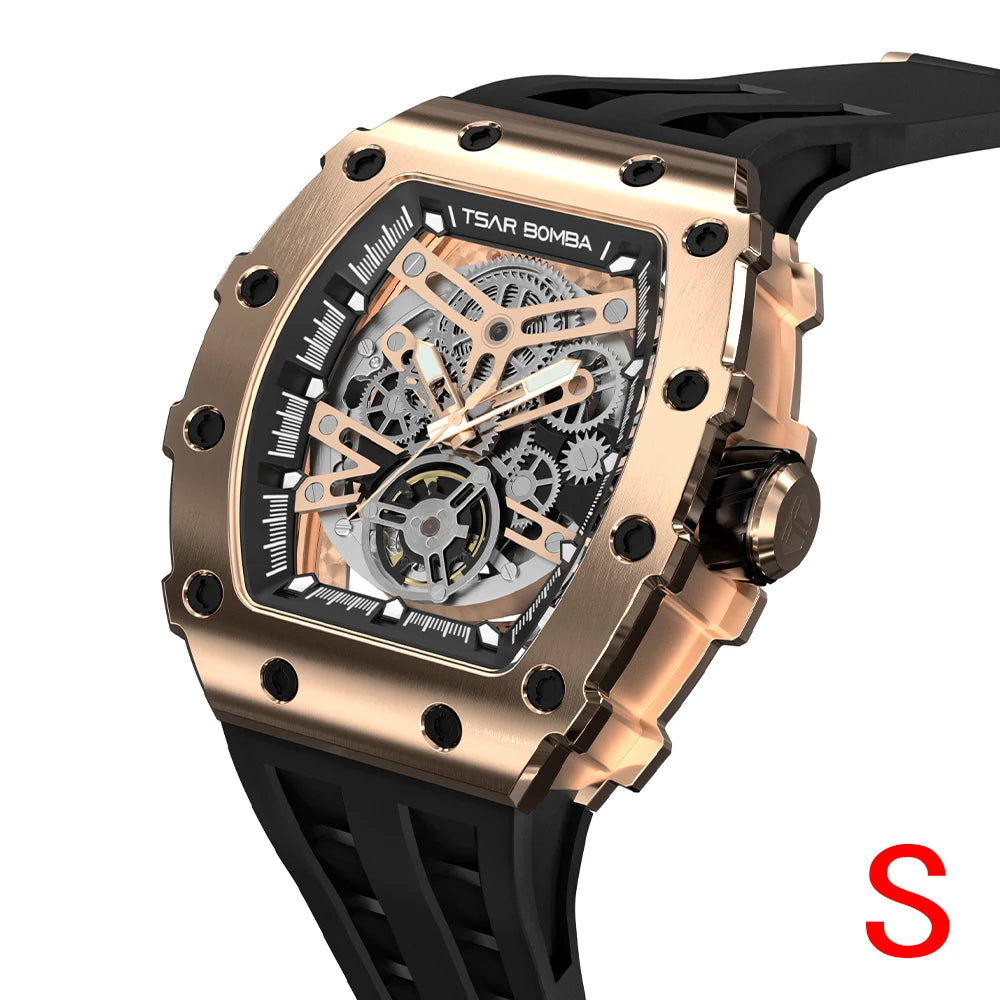 TSAR BOMBA Top Brand Mens Automatic Watches Skeleton Mechanical Clock Waterproof Luxury Fashion WristWatch for Men Carbon Fiber