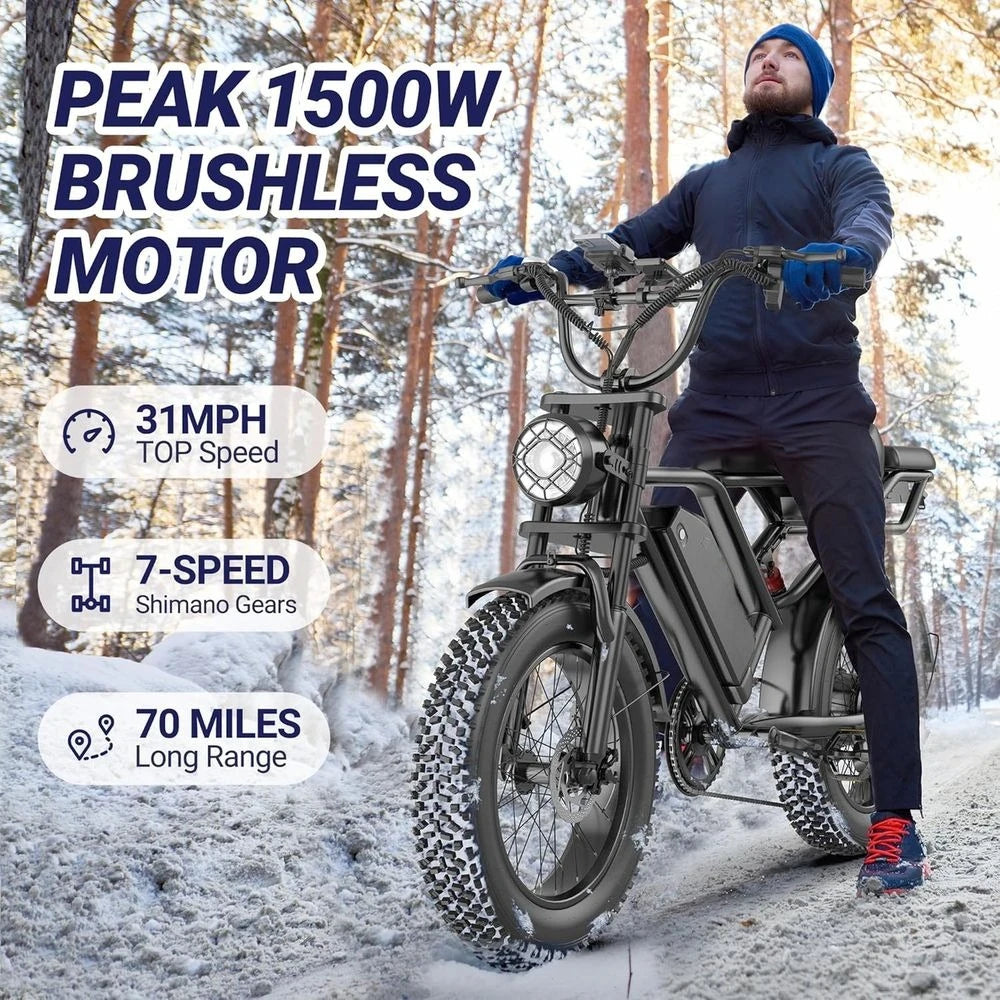 Adult Fat Tire Electric Dirt Bike - 500W/750W, 48V 13.5AH/18AH Battery, 16/20 Tires, Up to 31MPH, 40-70 Mile Range，Customized