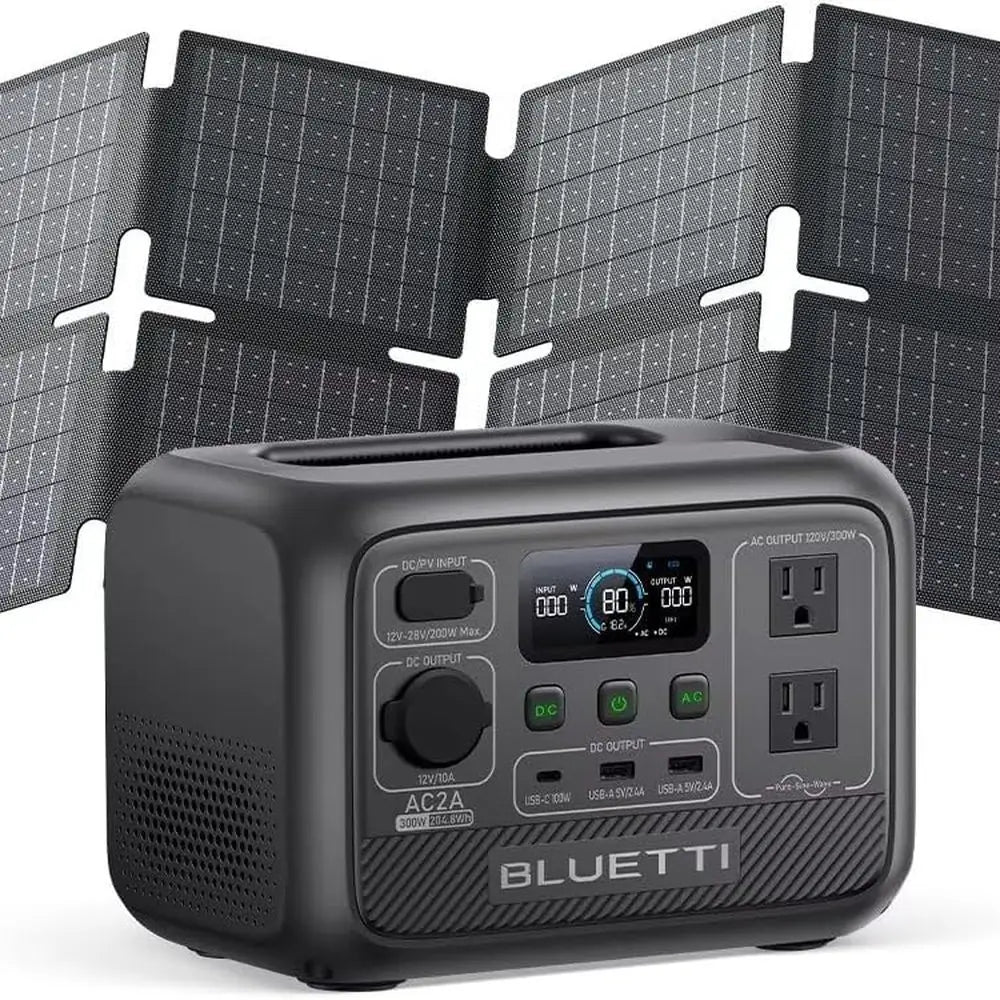 Solar Generator AC2A with 60W Solar Panel Included (Ships Separately), 204Wh LFP Battery Backup, w/ 2 300W (600W Power Lifting)