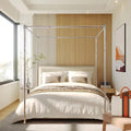 Queen Size Stainless Steel Canopy Bed Frame with Thick Brackets and Mosquito Curtains