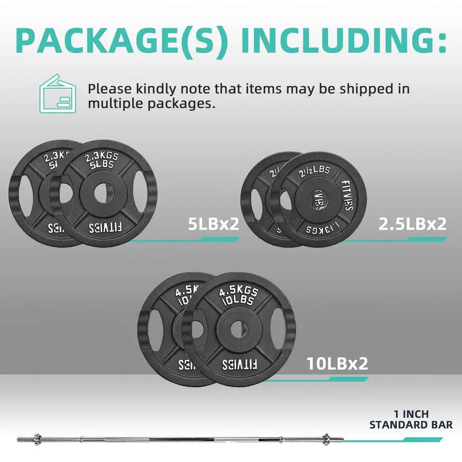 Barbell Weight Set, Cast Iron 1 Standard Weight Plates Including 5FT Standard Barbell Bar amp Star Locks, 45 Pounds Set 35 Lbs P