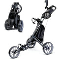 3 Wheel Golf Push Cart : Lightweight Compact Golf Walking Cart with Cooler Flat Fold Golf Trolley with Brake Pull Behind