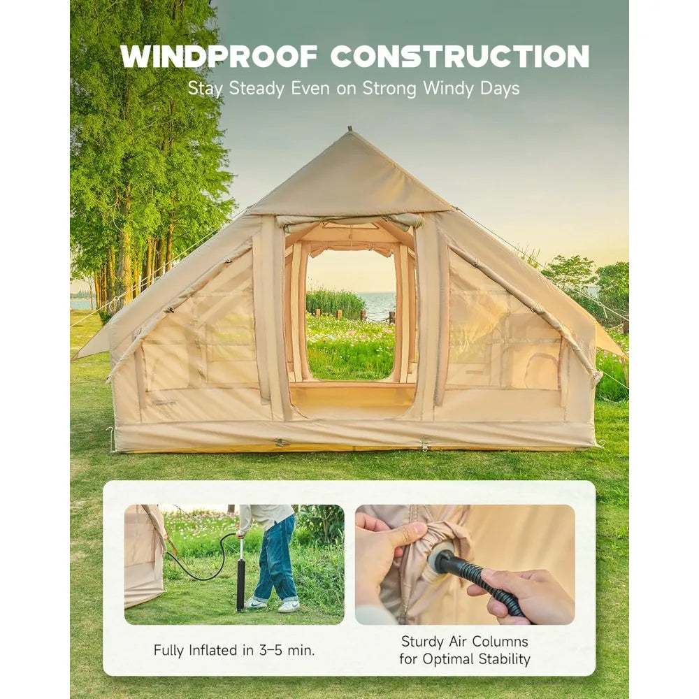Inflatable Camping Tent, 4-6 Person Air Glamping Tent with Pump, Waterproof Blow Up Tent for Outdoor, 4 Season, Easy Setup