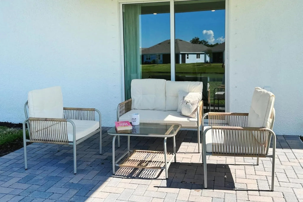 Patio Furniture Set, 4 Pieces Wicker Outdoor Conversation Set, All-Weather PE Rattan Bistro Set with Glass Side Table
