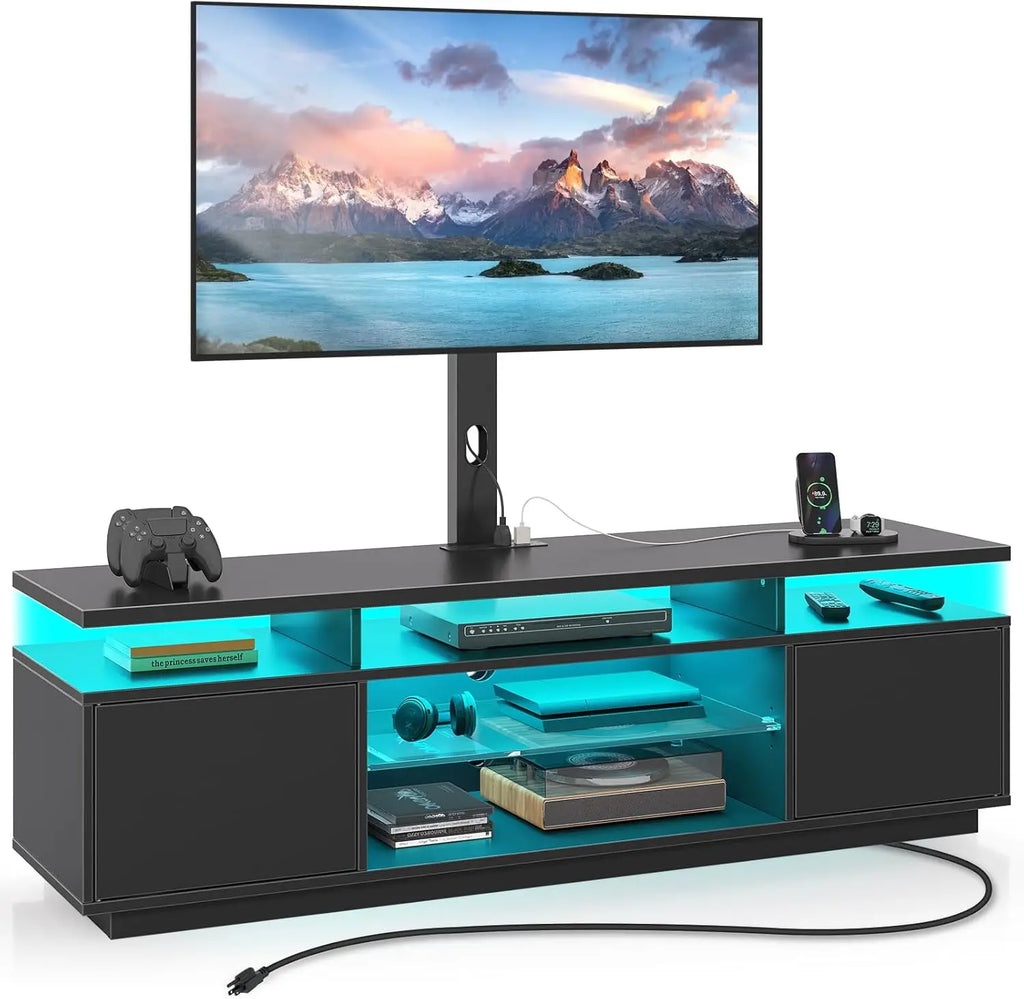 TV Stand with Mount and Power Outlet 51.2", Swivel TV Stand Mount for 32/45/55/60/65/70 inch TVs, Modern Entertainment Center
