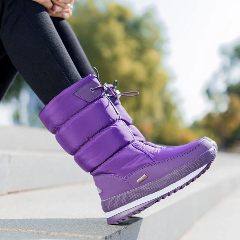 Winter thick women's snow boots Warm Plush Mid-calf Boots Non slip Waterproof  Platform Snow Boot Casual Female White shoes