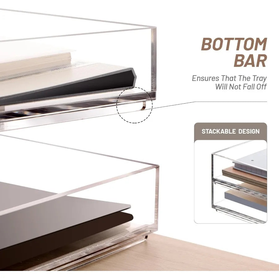 Stackable Paper Tray Acrylic File Organizer for Desk Clear Office Desk Organization Solution with 2 Tier Design Ideal for Offic