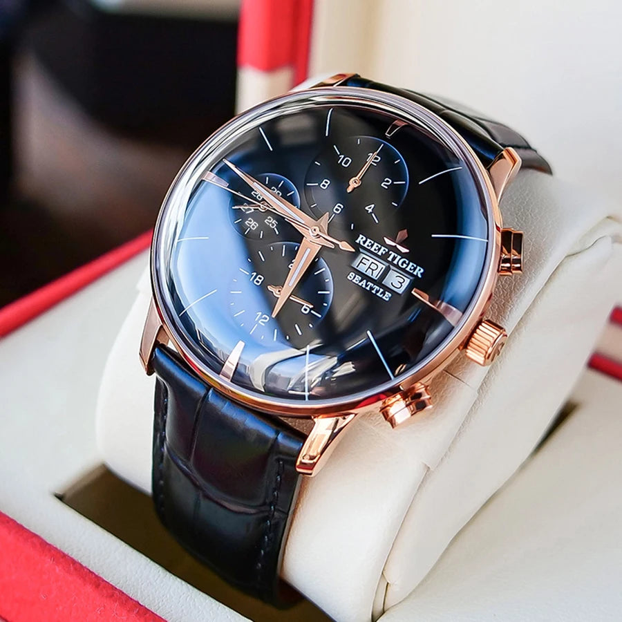 reef tiger Men's Mechanical Watch, Fully automatic multi-functional dual calendar Business men's watch, Men's clock RGA1699