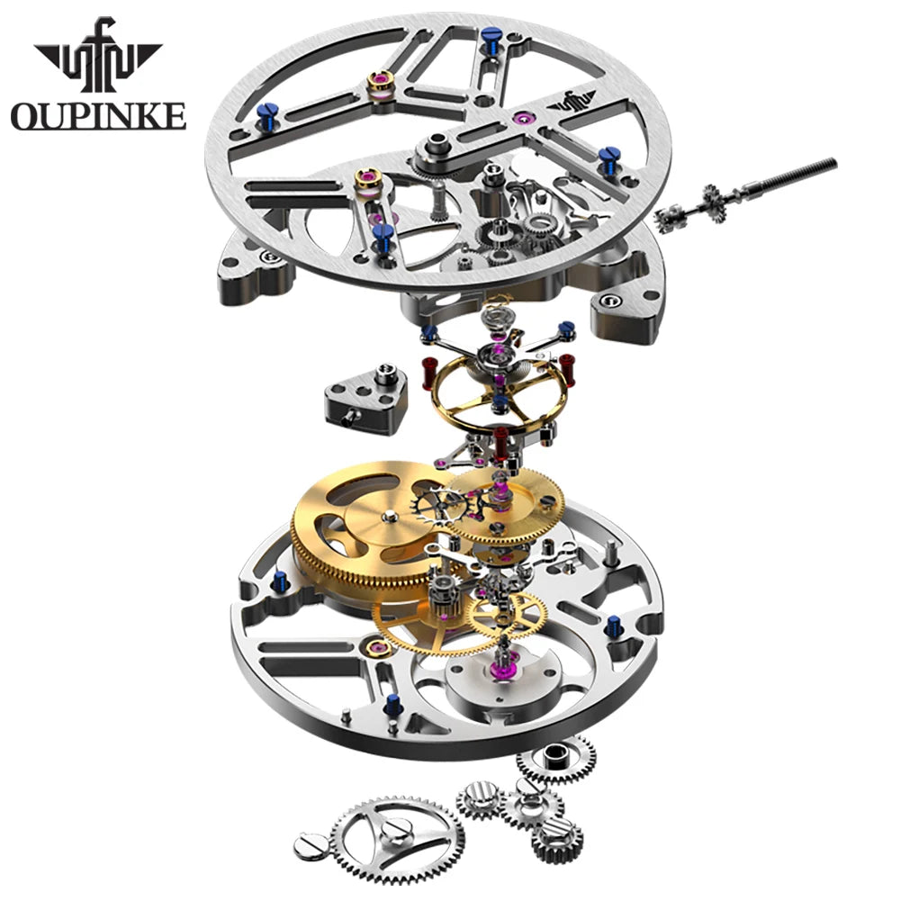 OUPINKE Tourbillon Movement Top Brand Men's Watches Waterproof Silicon Tape Automatic Mechanical Watch Hollow Out Original Watch