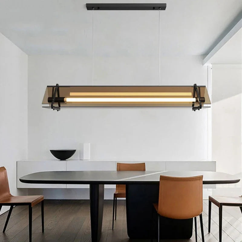 Glass Dining Table Island Pendant Lamp Modern Design New Minimalist LED Amber Suspension Kitchen Lighting Fixture Decor