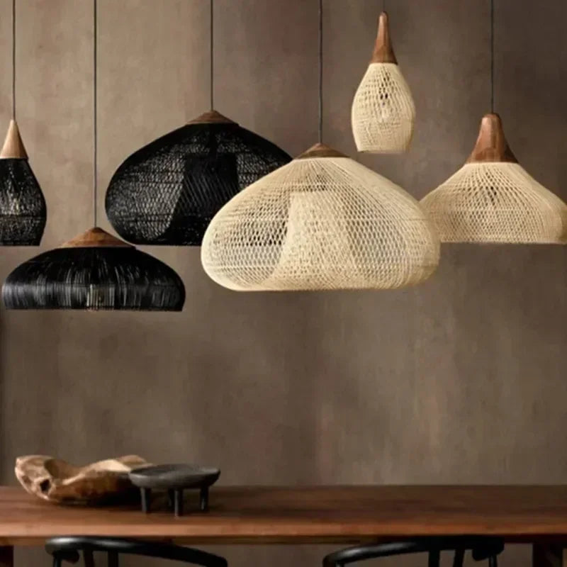 Designer Pendant Lamps Vintage Handmade Rattan Led Light Japanes Style Lighting for Kitchen Island Loft Dining Room