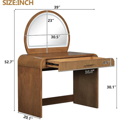 39" Makeup Vanity Table with Mirror Touch Screen Lighted Mirror, Dressing Table with Drawer for Bedroom