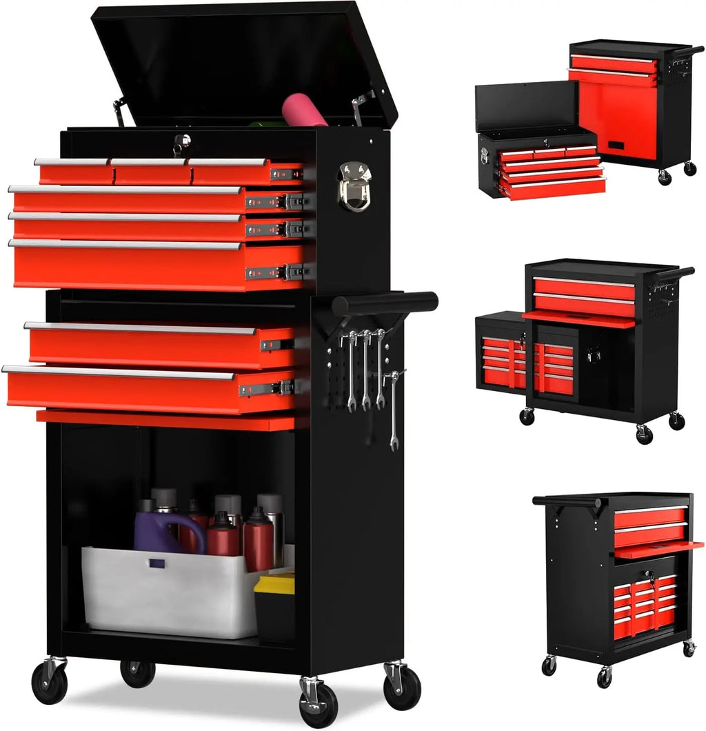 Customized.8 Drawer Rolling Tool Chest, High Capacity Tool Box with Lockable Wheels and Drawers, 2 in 1 Portable Toolbox Organiz