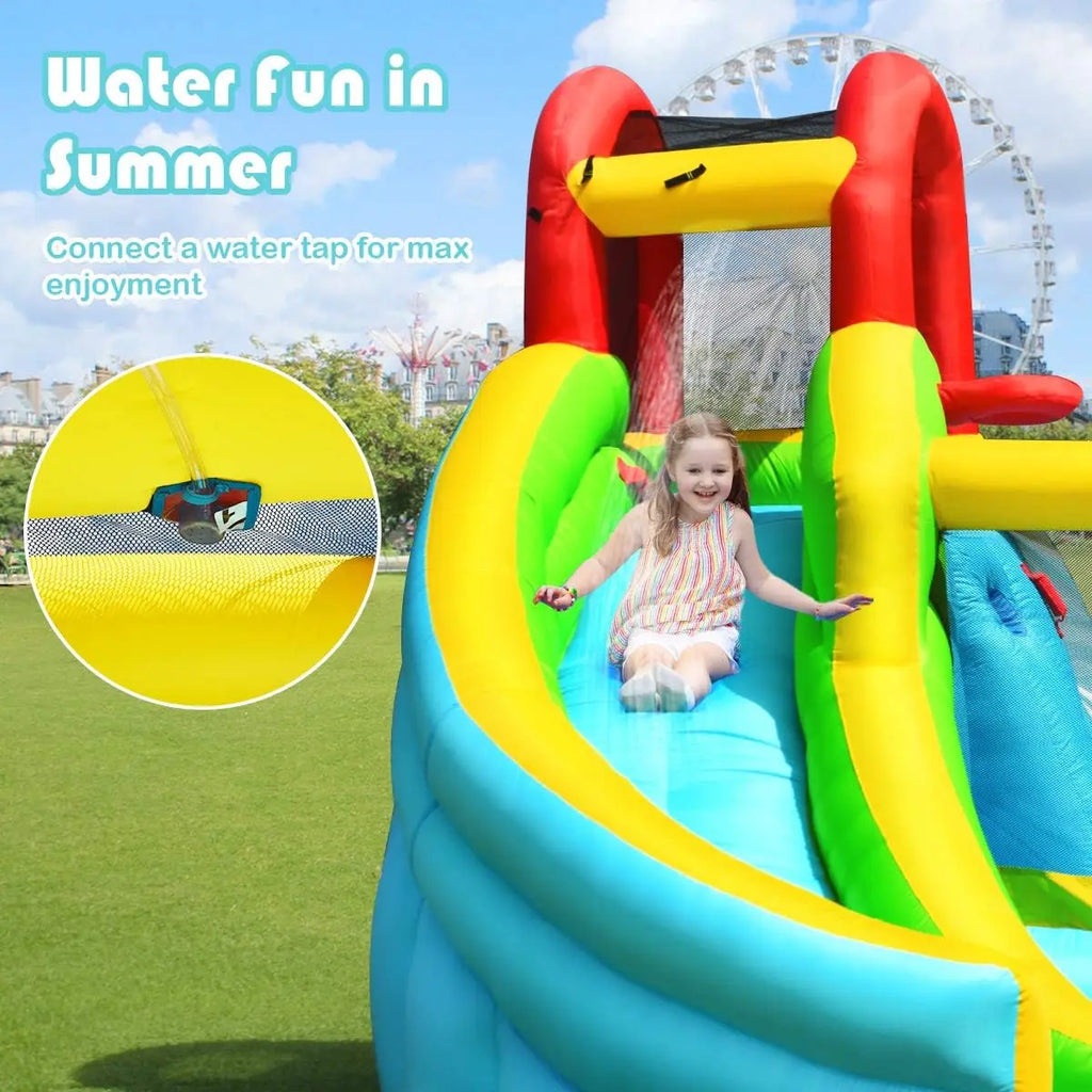 Inflatable Water Slide & Bounce House w/Splash Pool, Climbing Wall, Indoor/Outdoor Blow Up Water Slide for Kids & Adults (735w B
