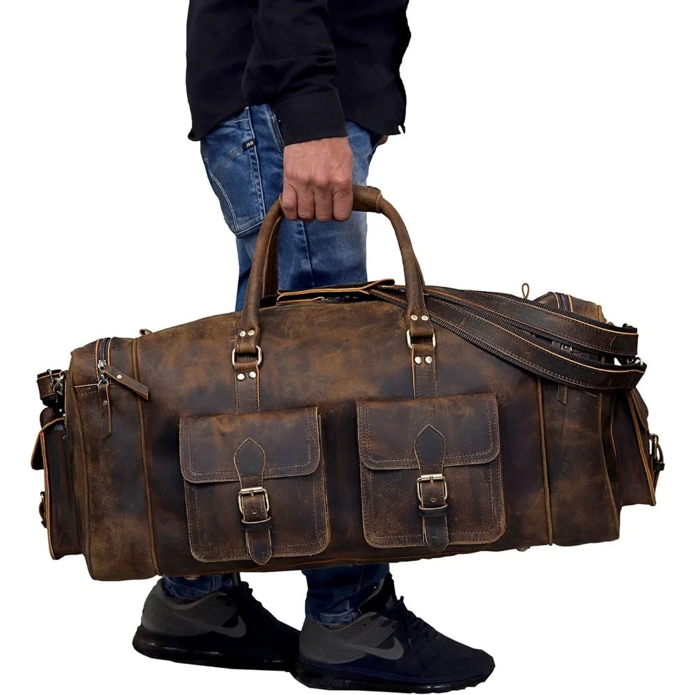 Large duffel bags for men holdall leather travel bag overnight gym sports weekend bag