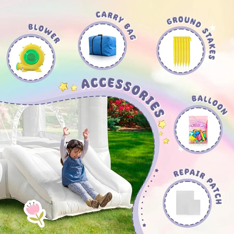 Bounce HouseWhite Bounce House with Slide Bouncy Castle for 36 8.33ft L x 5.4ft W x 6.17ft H Indoor Outdoor Castle Theme