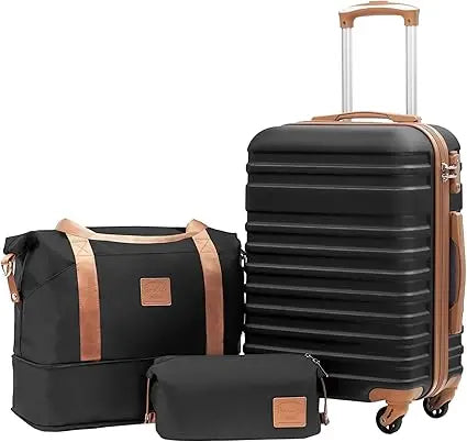 3 Piece Hardside Spinner Luggage Set with TSA Lock, Carry-On Size, Black (Large, Medium, Small)