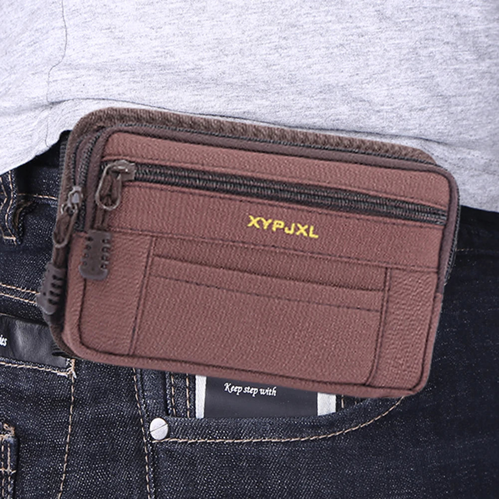 Men Waist Pouch Multi-Compartment Wallet Pouch Portable Mobile Phone Purse Canvas Hiking Cycling Travel Tools