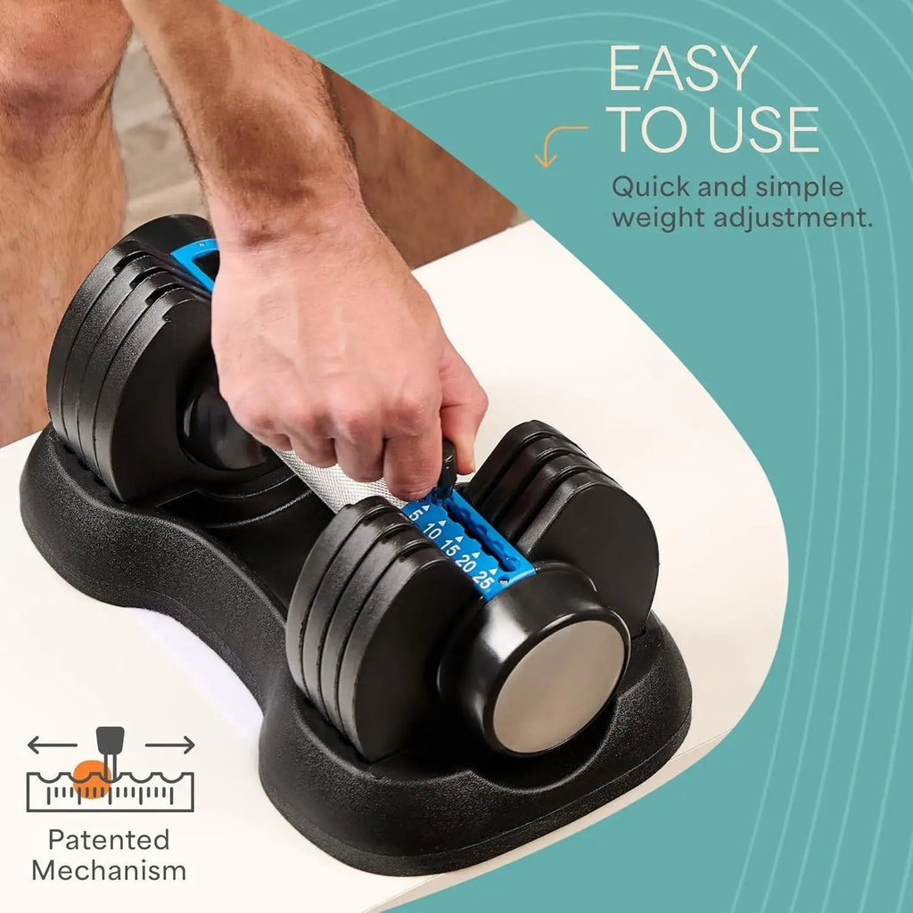 W_Adjustable Dumbbells Set - 5in1- 25lb weights Set & Single with Rack - Quick Adjust, Secure Grip - Compact Hand Weights