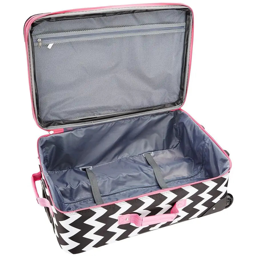 4Piece Softside Upright Luggage Set,Telescoping Handles, Pink Chevron, 14 19 24 28