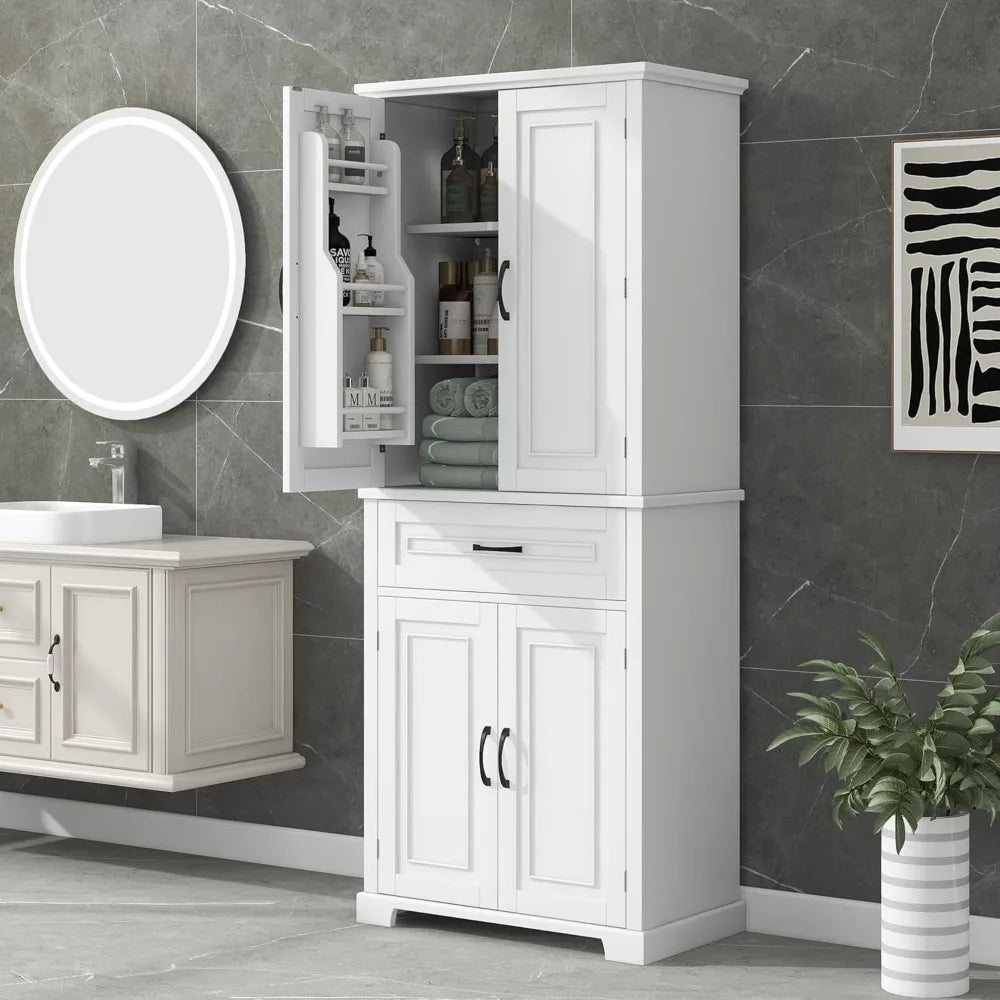 72 Tall Bathroom Cabinet with Multi-Functional Storage Organizer Door Rack, Kitchen Pantry Cupboard with Drawer and Adjust