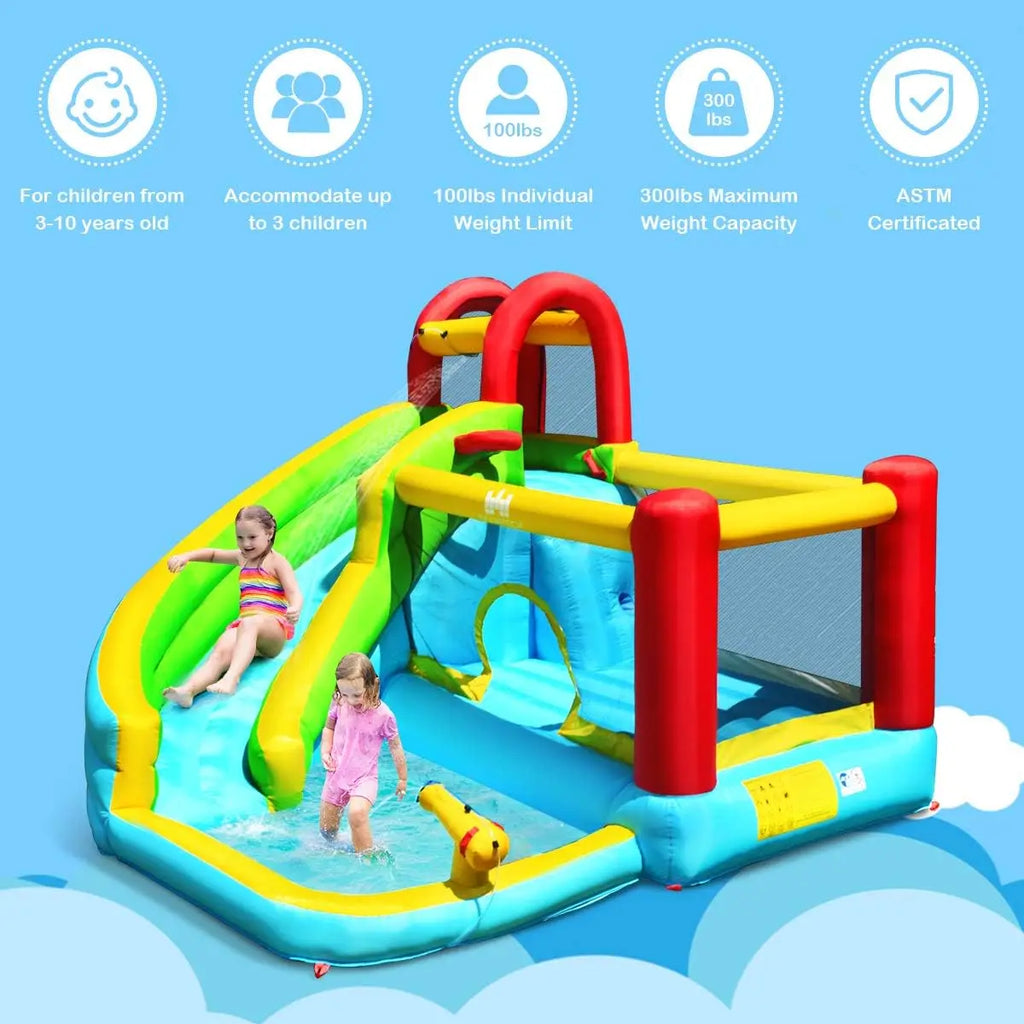 Inflatable Water Slide & Bounce House w/Splash Pool, Climbing Wall, Indoor/Outdoor Blow Up Water Slide for Kids & Adults (735w B