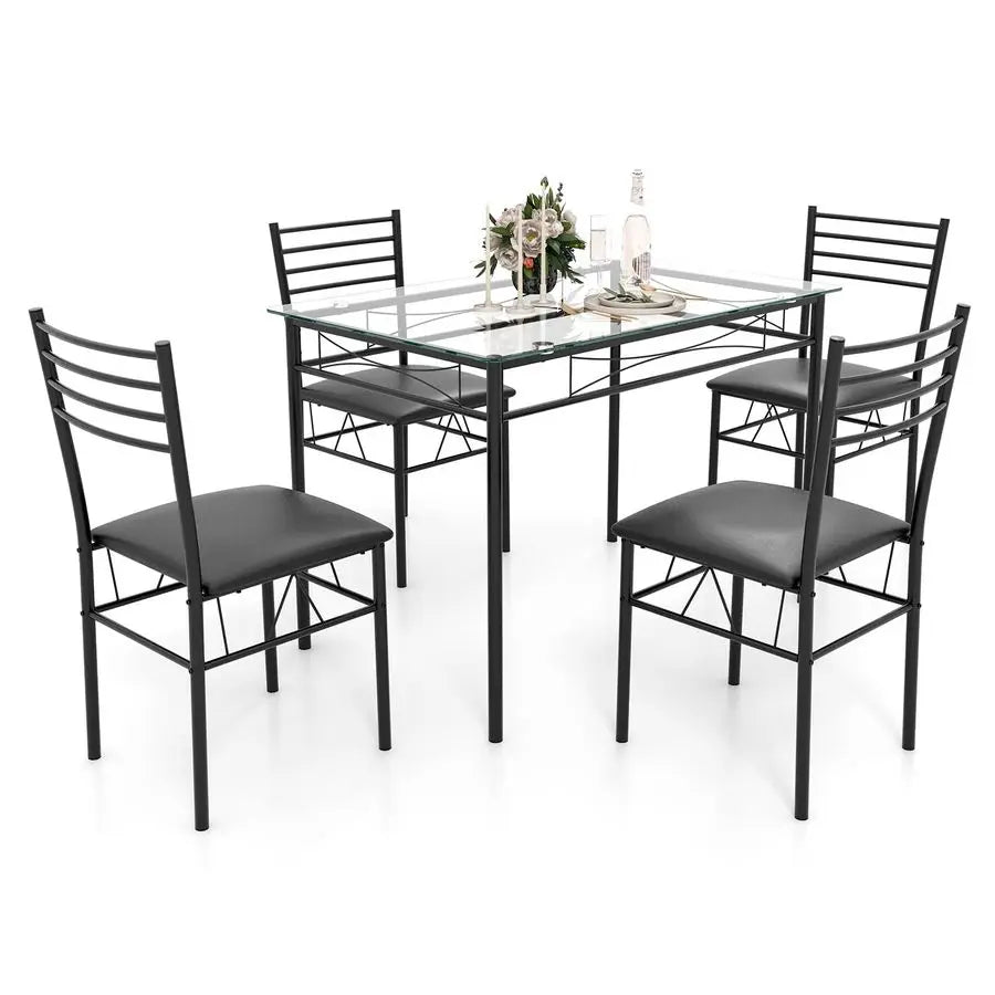 5Piece Dining Table Set for 4, Modern 3 8 Tempered Glass Kitchen Room Table with 4 Upholstered Dining Chairs, SpaceSaving Dinett
