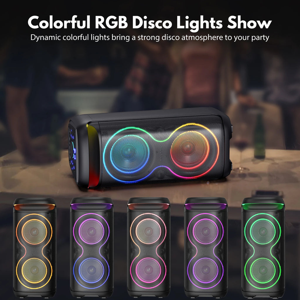 Karaoke Machine, 8" Big Bluetooth Party Speaker with 500W Peak Power, PA System with LED Disco Light, Rolling Wheels and Trolley