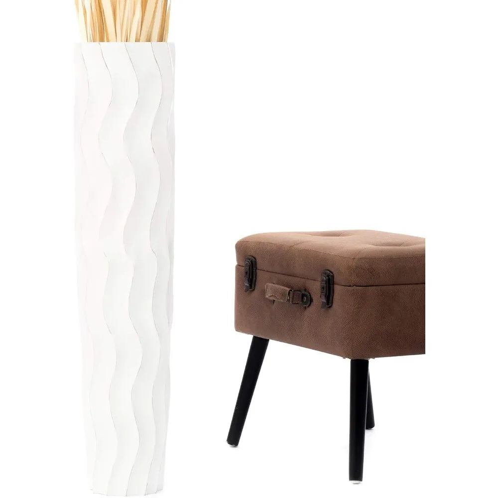 Rustic Wooden Floor Vase - 36 Tall Decorative Plant Holder for Artificial Flowers and Pampas Grass