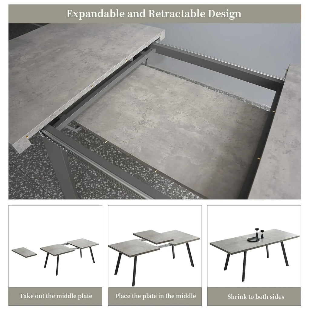 47.2"- 62.9" Extendable Dining Table Set for 6, Modern Kitchen Table with 6 PU Leather Chairs, Thickened Expandable, Customized
