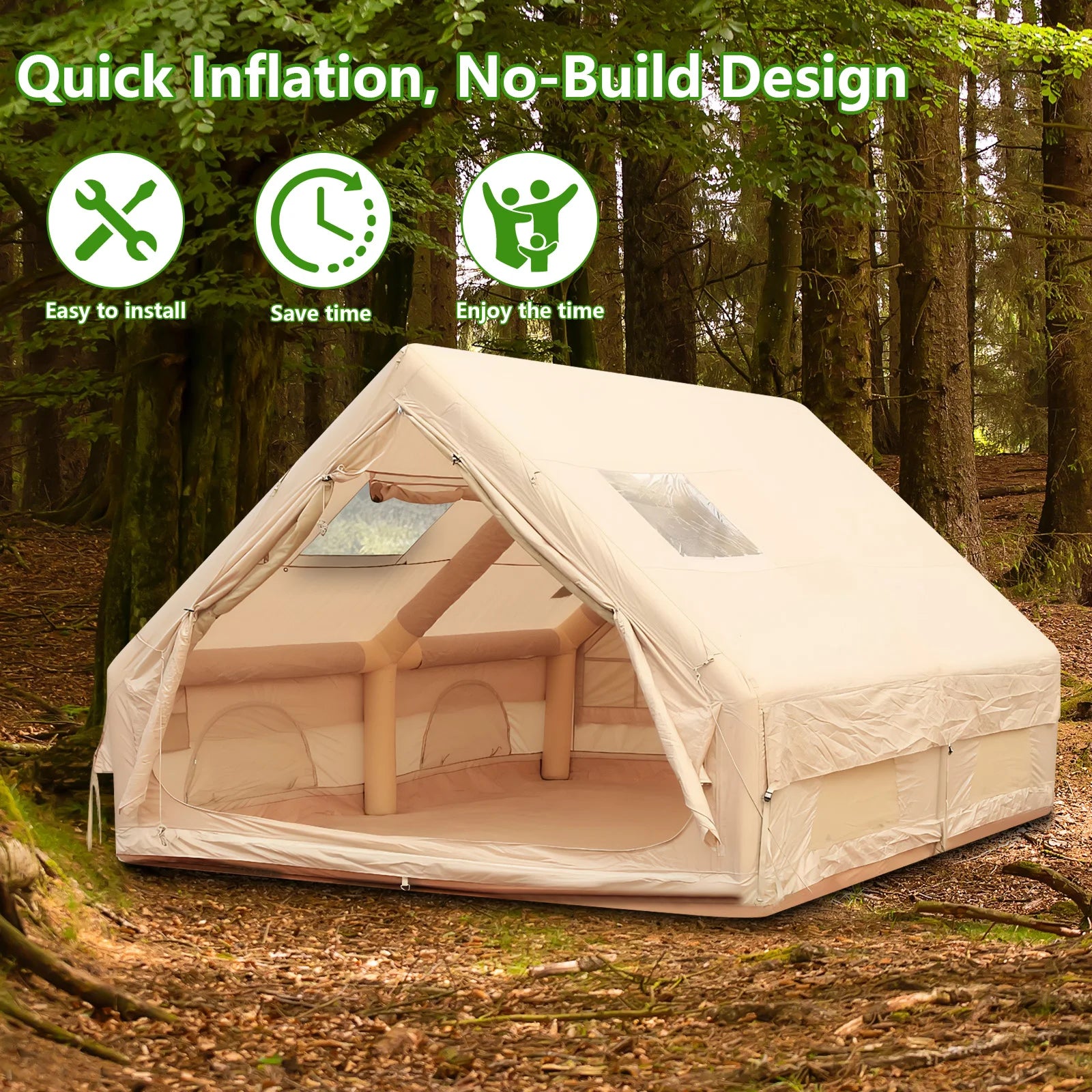 Inflatable Camping Tents with Hand Pump 12m² Air Glamping Tents Easy Setup Waterproof and Windproof Blow up Tent 4 Seasons