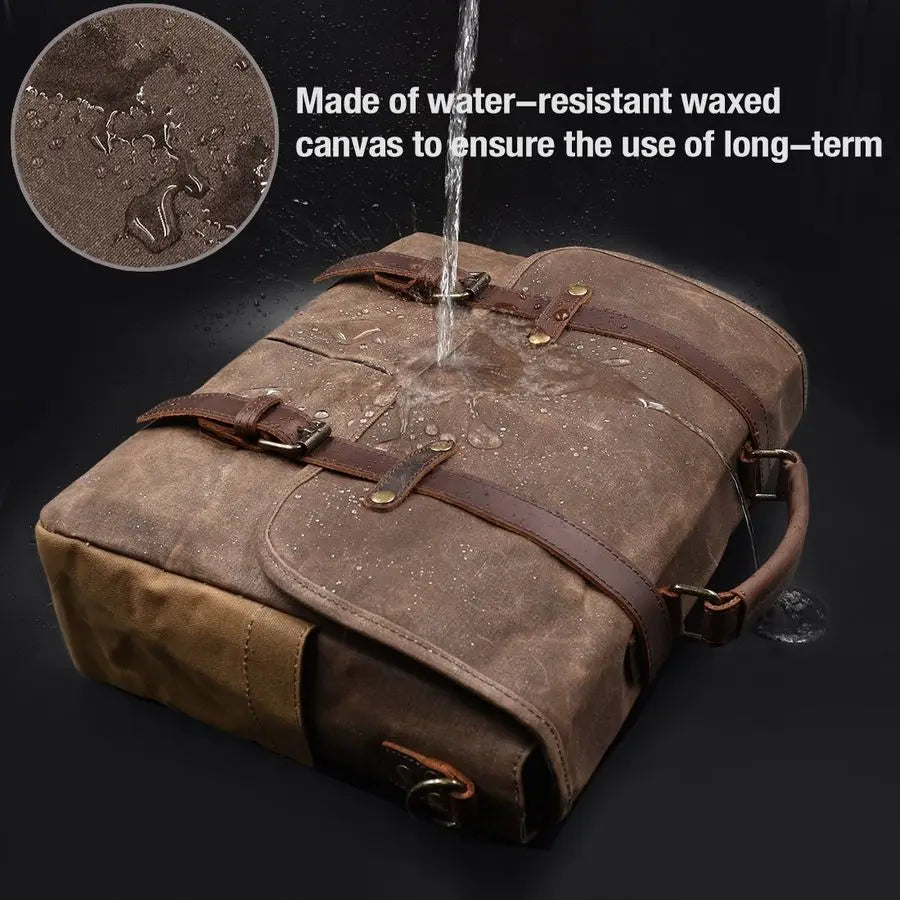 Messenger Bag 15.6 Inch Waterproof Vintage Genuine Leather Waxed Canvas Briefcase Large Leather Computer Laptop Bag Rugged Satch