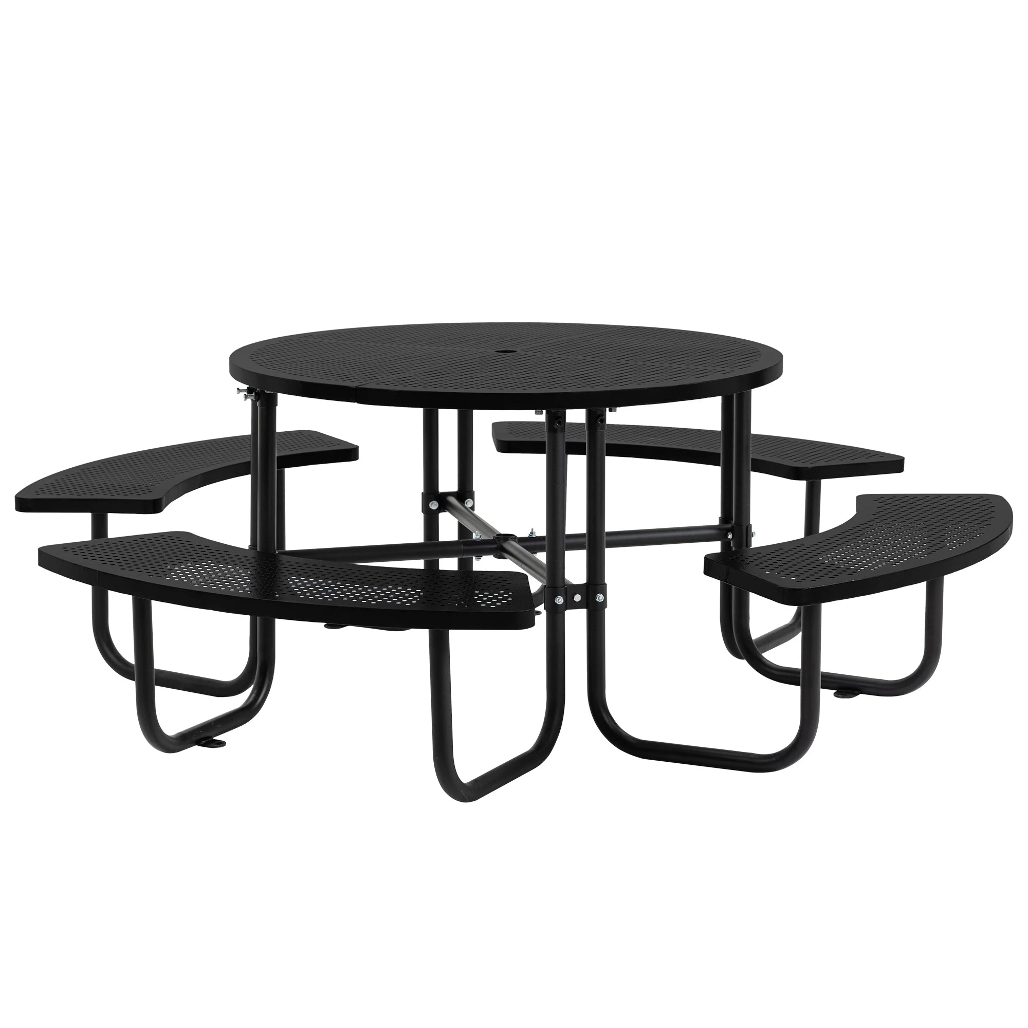 LZBEITEM Round Metal Picnic Table with Umbrella Hole, 46" Steel Portable Picnic Table for Outdoor, Patio, Garden, Courtyard BBQ
