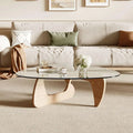 Coffee Table for Living Room and Small Spaces, 43.3 x 29.5 x 15.8 Tempered Glass Table Top and Eco-friendly MDF Base, Natural Wo