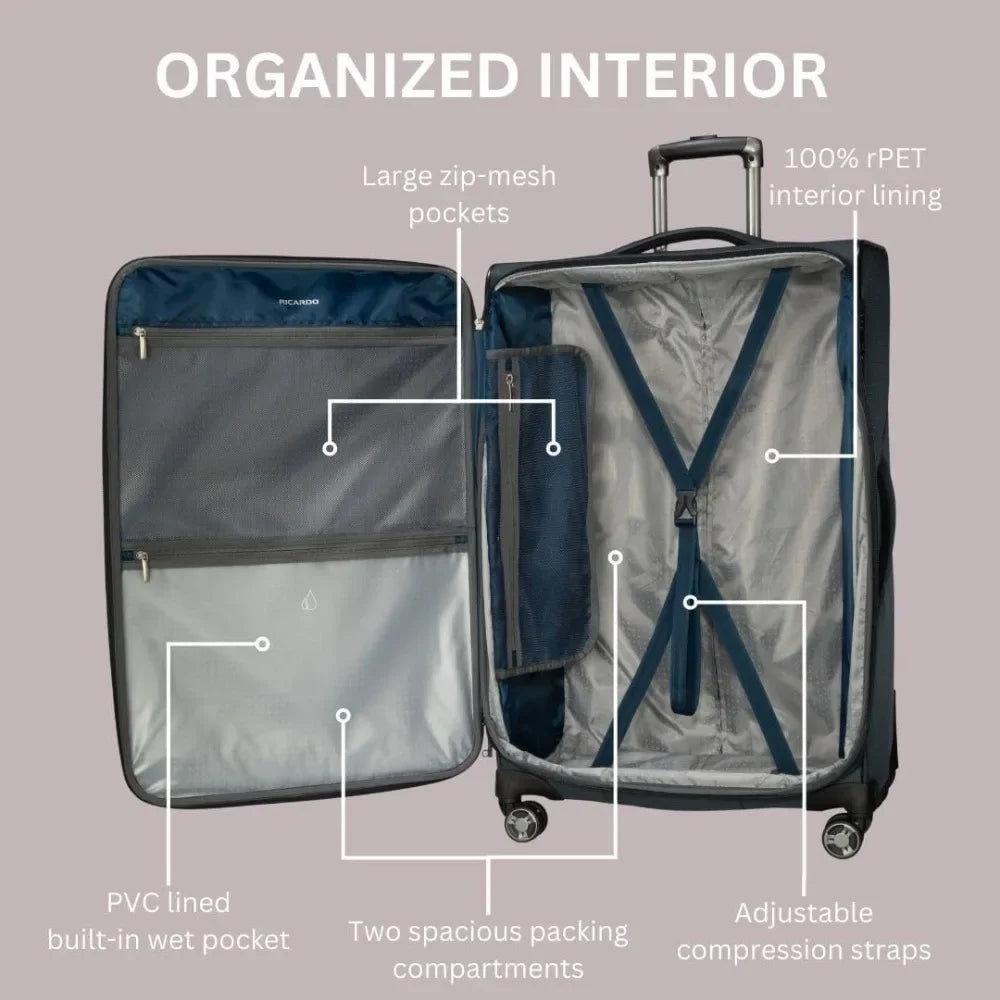 Eco-Friendly Recycled PET Medium Check-In Luggage, Sustainable Lightweight 100% rPET Material, Ideal for Travel