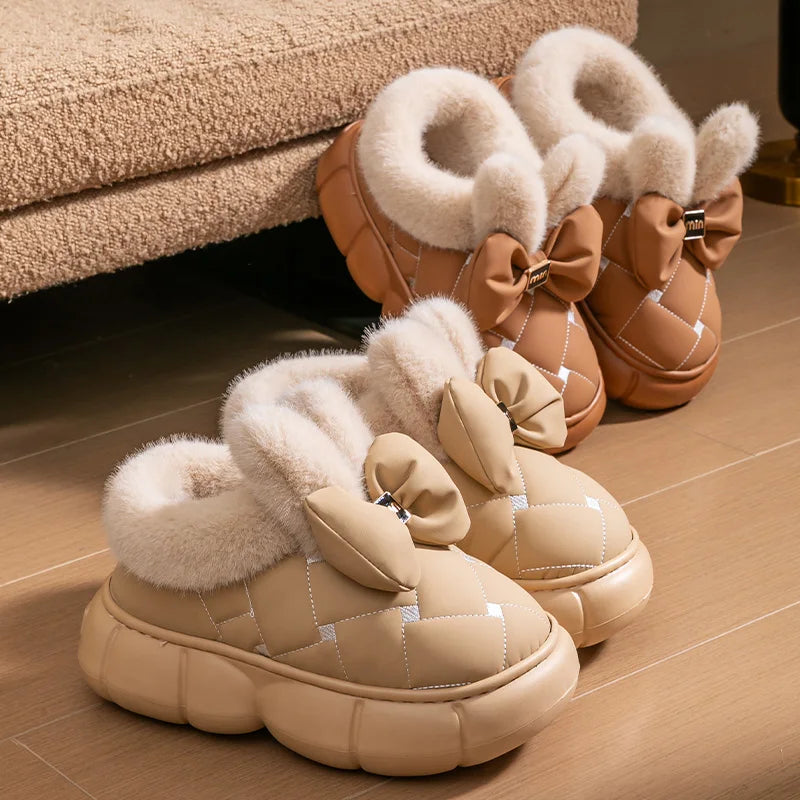 Thick soled bag with cotton slippers, women's winter new fashion bow with plush warm and waterproof snow boots for good 2026