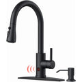 Black Touchless Kitchen Faucet with Soap Dispenser Hands-Free Smart Motion Sensor Contemporary Bar Sink Faucet with Pull Down S