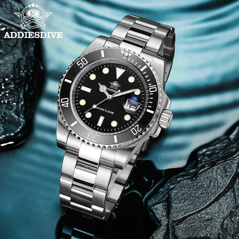 ADDIESDIVE 41mm Men's Analog Watch BGW9 Luminous Unidirectional Ceramic Bezel 200m Diver's Watch Men's Quartz Steel Watch MY-H3