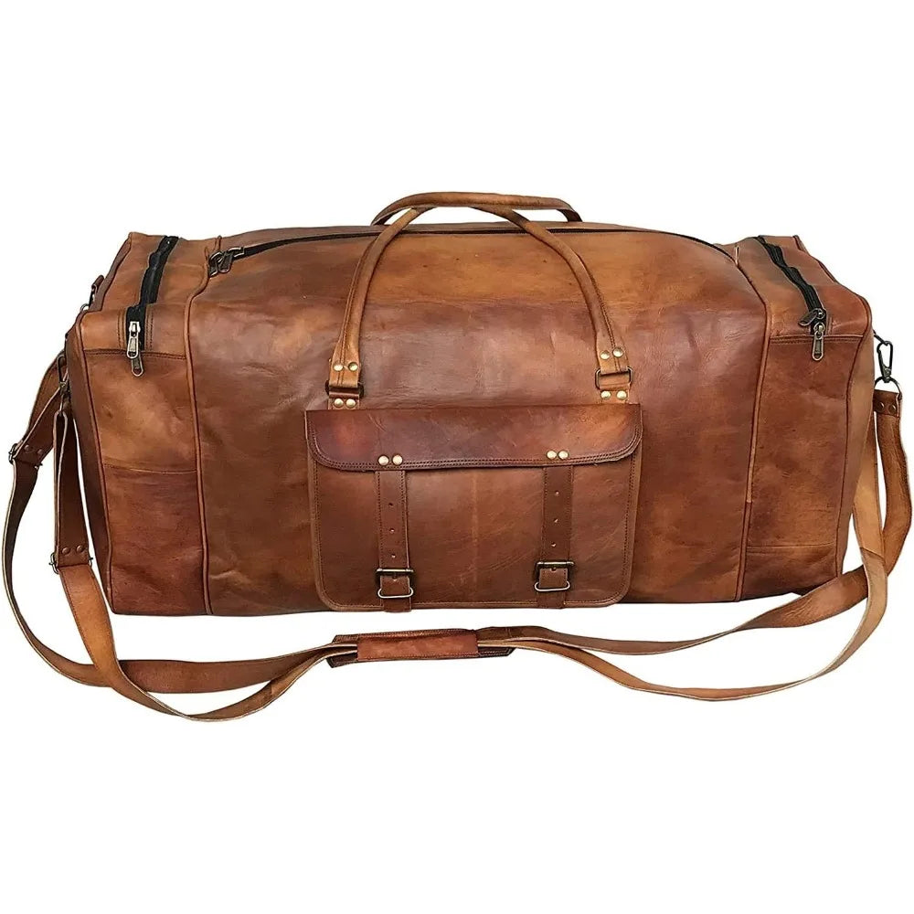 Handcrafted 24-Inch Leather Duffel Bag - Travel, Weekend Getaway, Gym, Carry-On for Men & Women