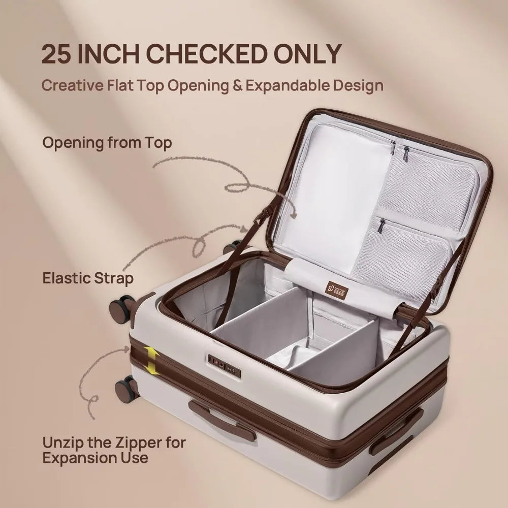 Carry On Luggage 22x14x9 Airline Approved, 20 Inch Suitcase with Front Compartment & Cup Holder, Coffee-Infused PC Hard