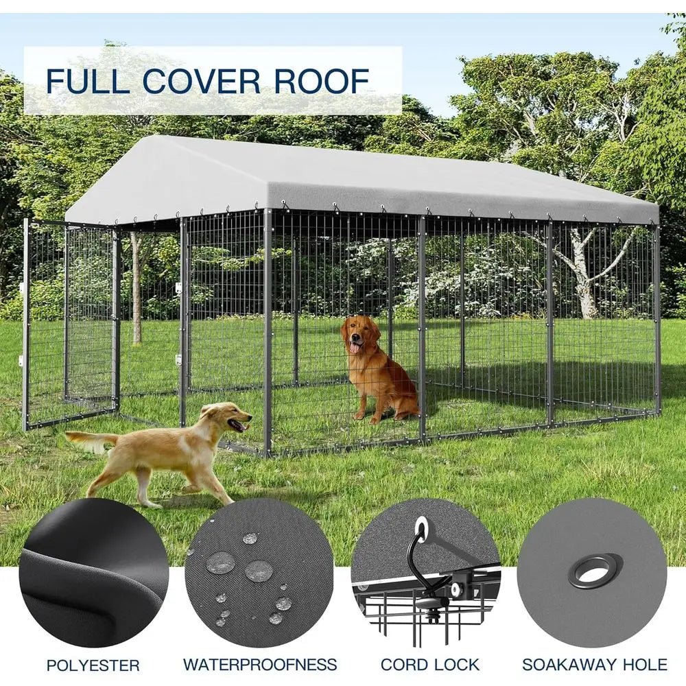 10x10x6 Large Outdoor Dog Kennel, Anti-Rust Galvanized Steel Dog Pen with Double Locks, Heavy Duty Dog Enclosure Fence with UV &