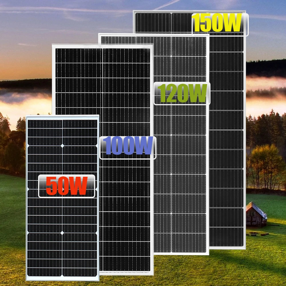 WUZECK Rigid Solar Panel Power Battery 50W Solar Module 100W Solar Charger 120W Glass Solar Cell 150W Outdoor Generator home