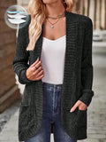 Women's Chunky Knit Long Sleeve Solid Color Double Pocket Regular Fit Casual Outerwear Fall Winter Cloth For Women