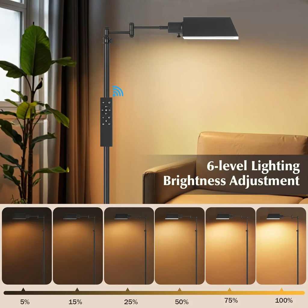 Traditional Adjustable Pharmacy Floor Lamp, 350° Swing Arm, 3-Tone LED Standing Lamp with Metal Shade, Black – for Living Room,
